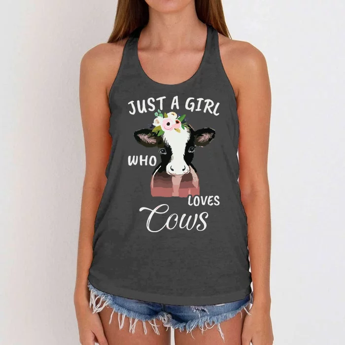 Funny Gift Watercolor Just A Who Loves Cows Women's Knotted Racerback Tank