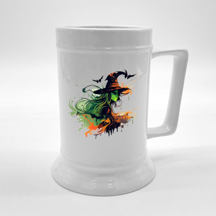 Funny Green Witch Face Meaningful Gift Front & Back Beer Stein