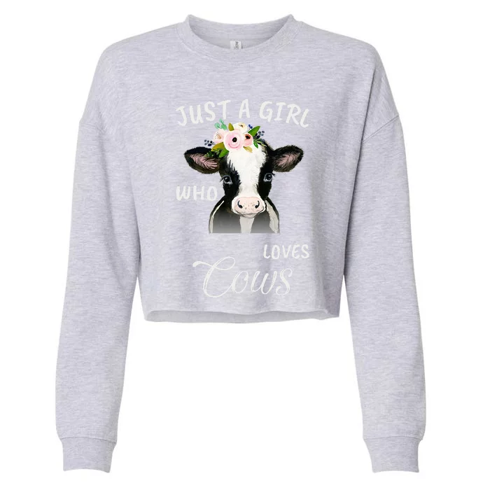 Funny Gift Watercolor Just A Girl Who Loves Cows Cropped Pullover Crew