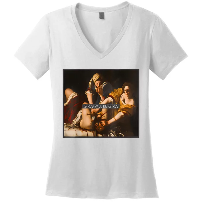 Feminism Girl Will Be Girl Judith Holofernes Funny Women's V-Neck T-Shirt