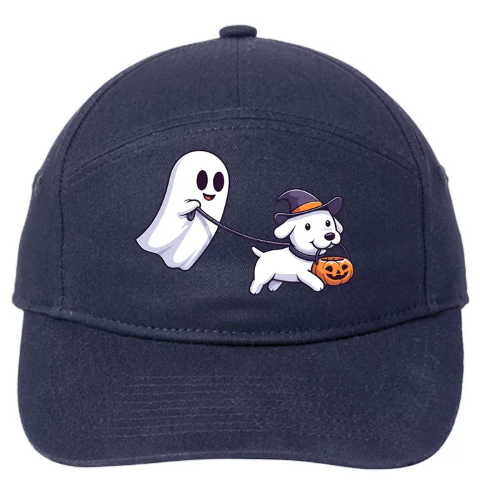 Funny Ghost Walking Dog Ghost Dog Halloween Night 7-Panel Snapback Hat