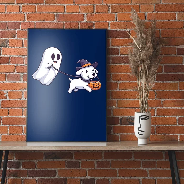 Funny Ghost Walking Dog Ghost Dog Halloween Night Poster