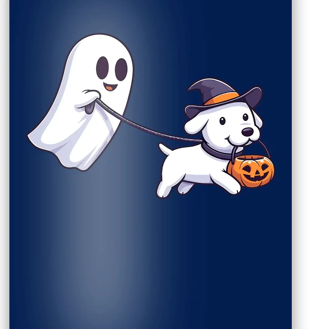 Funny Ghost Walking Dog Ghost Dog Halloween Night Poster