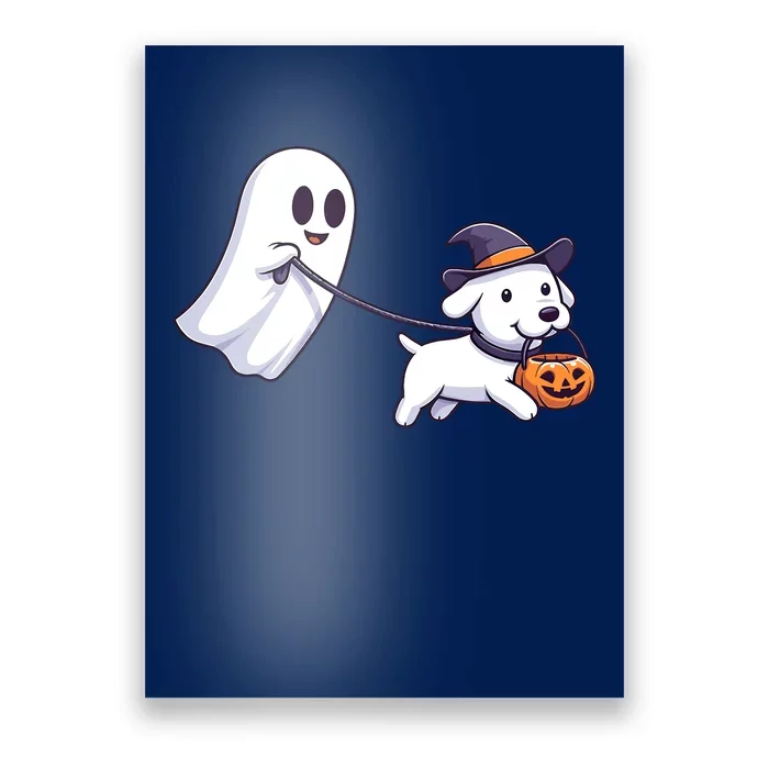 Funny Ghost Walking Dog Ghost Dog Halloween Night Poster