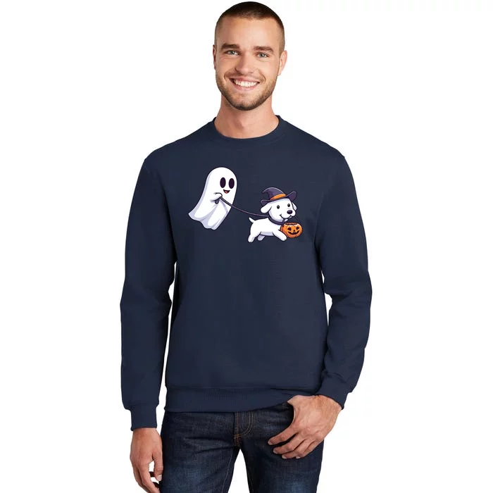 Funny Ghost Walking Dog Ghost Dog Halloween Night Tall Sweatshirt