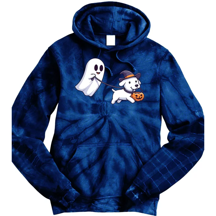 Funny Ghost Walking Dog Ghost Dog Halloween Night Tie Dye Hoodie