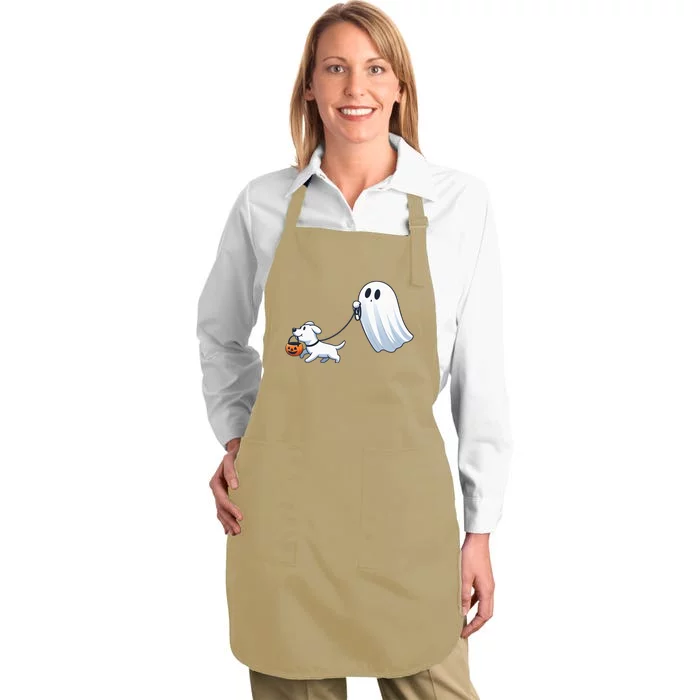 Funny Ghost Walking Dog Ghost Dog Halloween Night Full-Length Apron With Pocket