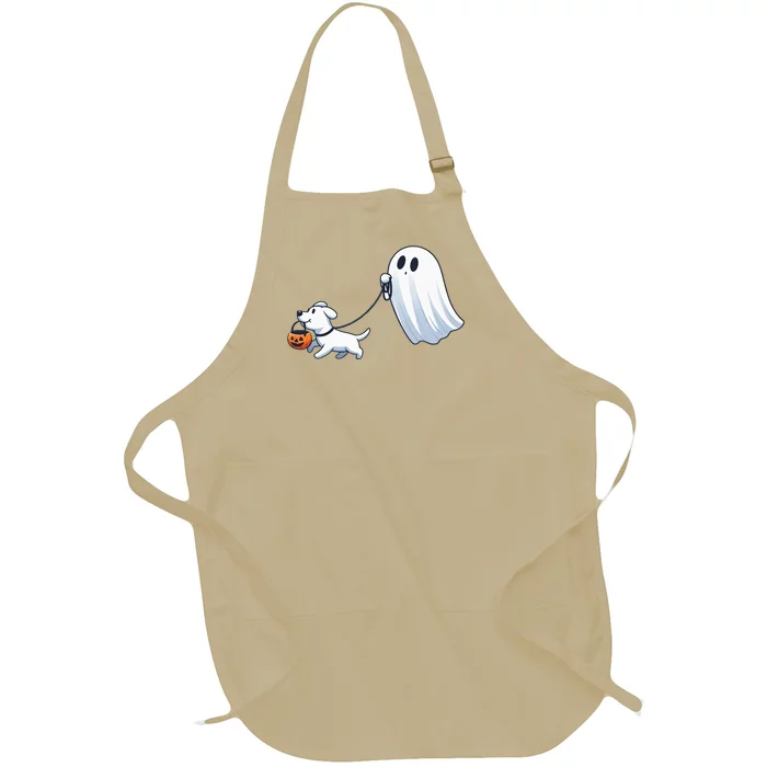 Funny Ghost Walking Dog Ghost Dog Halloween Night Full-Length Apron With Pocket