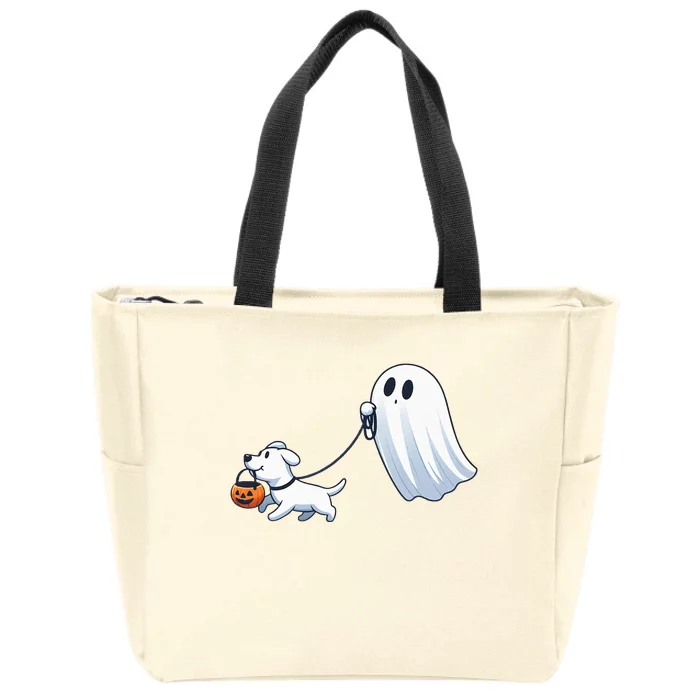 Funny Ghost Walking Dog Ghost Dog Halloween Night Zip Tote Bag