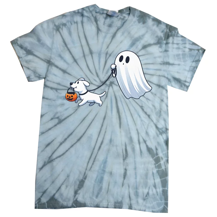 Funny Ghost Walking Dog Ghost Dog Halloween Night Tie-Dye T-Shirt