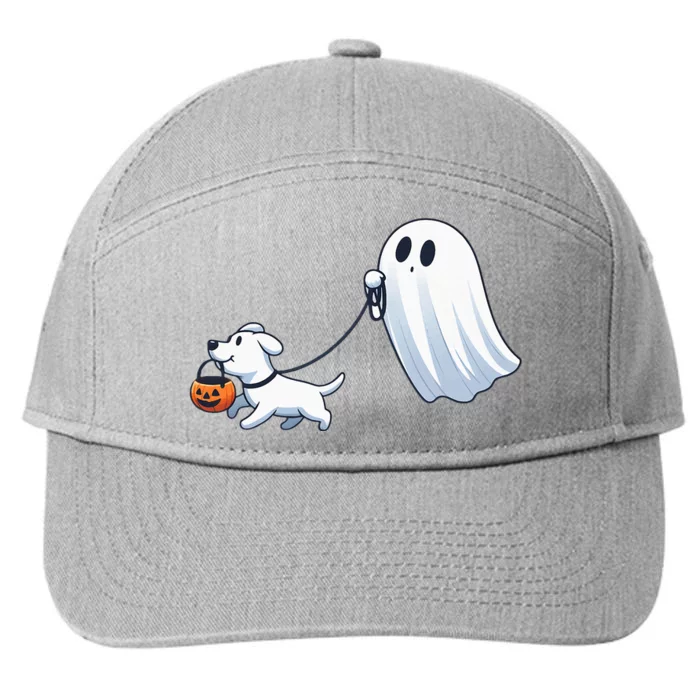 Funny Ghost Walking Dog Ghost Dog Halloween Night 7-Panel Snapback Hat