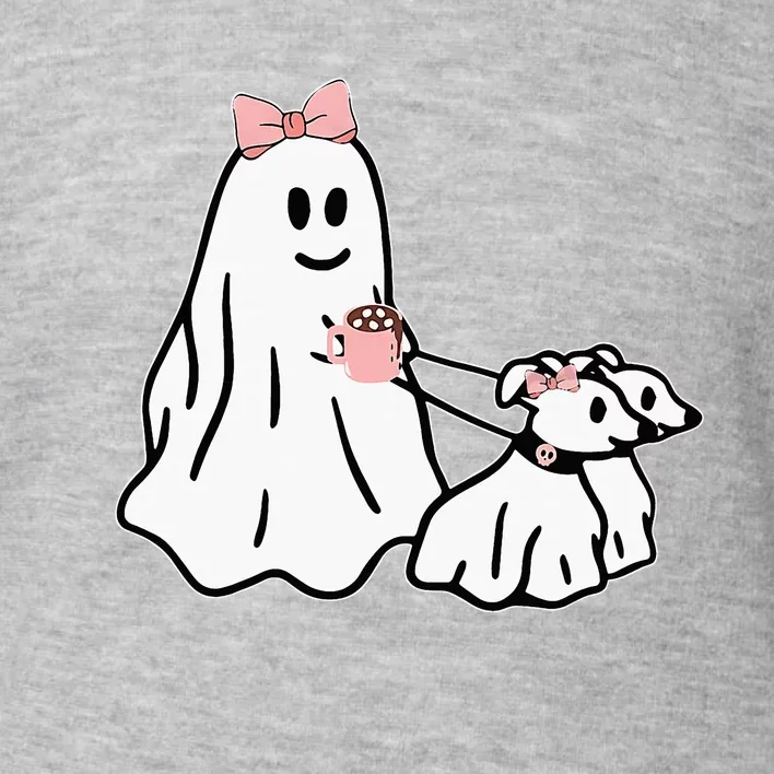 Funny Ghost Walking Dog Spooky Season Halloween Coquette Toddler Sweatshirt