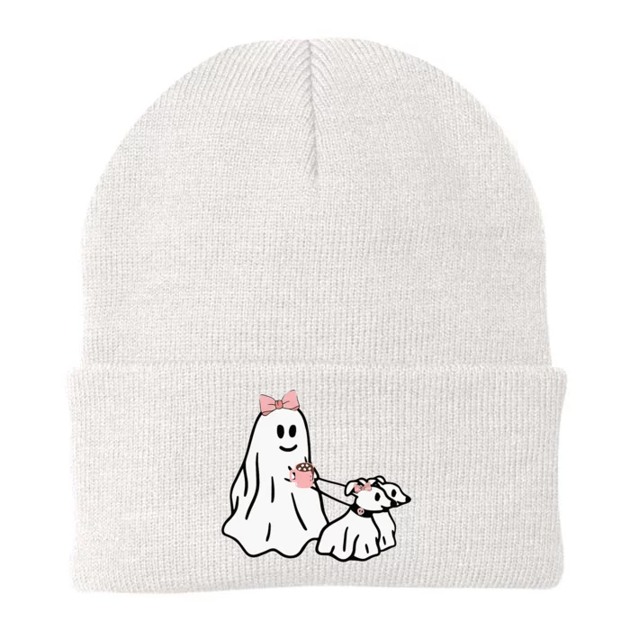 Funny Ghost Walking Dog Spooky Season Halloween Coquette Knit Cap Winter Beanie