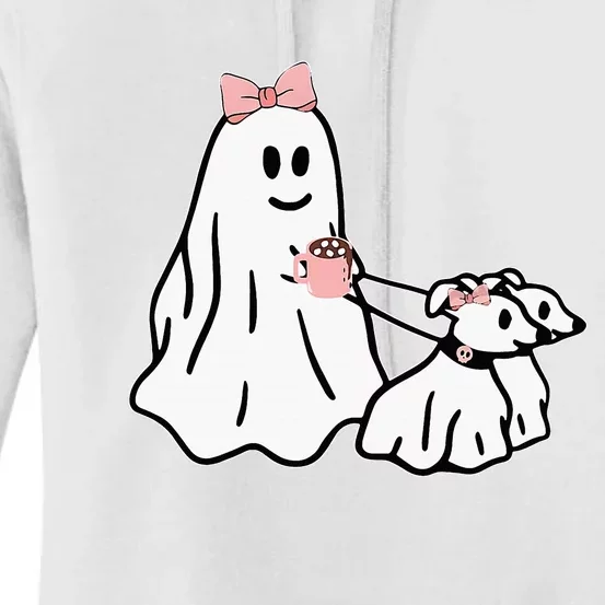 Funny Ghost Walking Dog Spooky Season Halloween Coquette Women's Pullover Hoodie