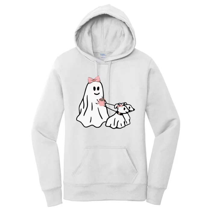 Funny Ghost Walking Dog Spooky Season Halloween Coquette Women's Pullover Hoodie