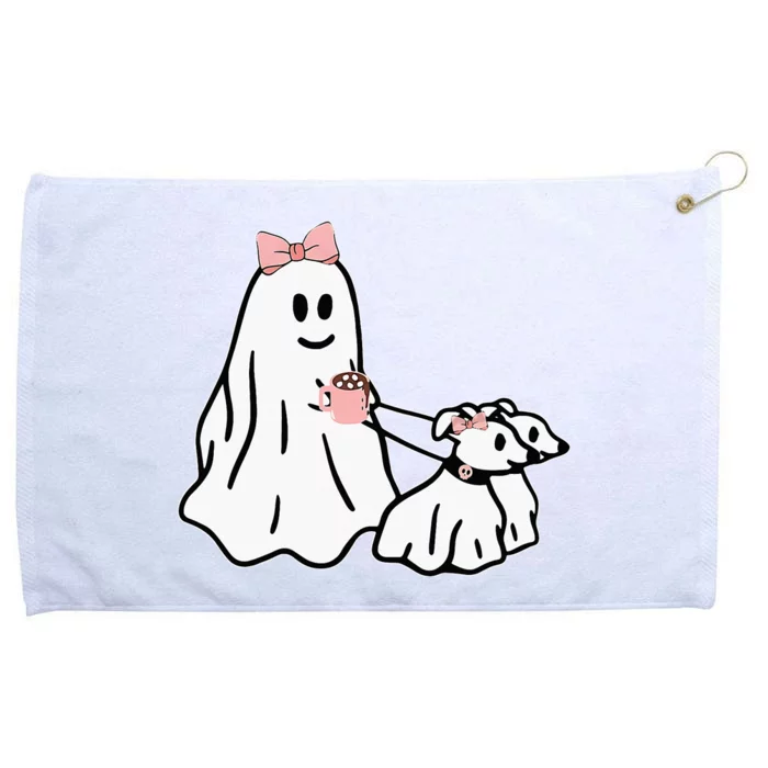 Funny Ghost Walking Dog Spooky Season Halloween Coquette Grommeted Golf Towel