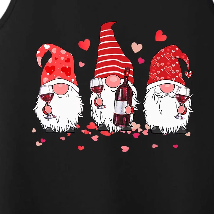 Funny Gnome Wine Lover Happy Valentines Day Pajama Performance Tank