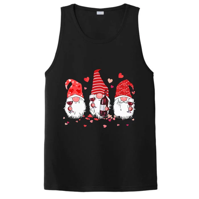 Funny Gnome Wine Lover Happy Valentines Day Pajama Performance Tank