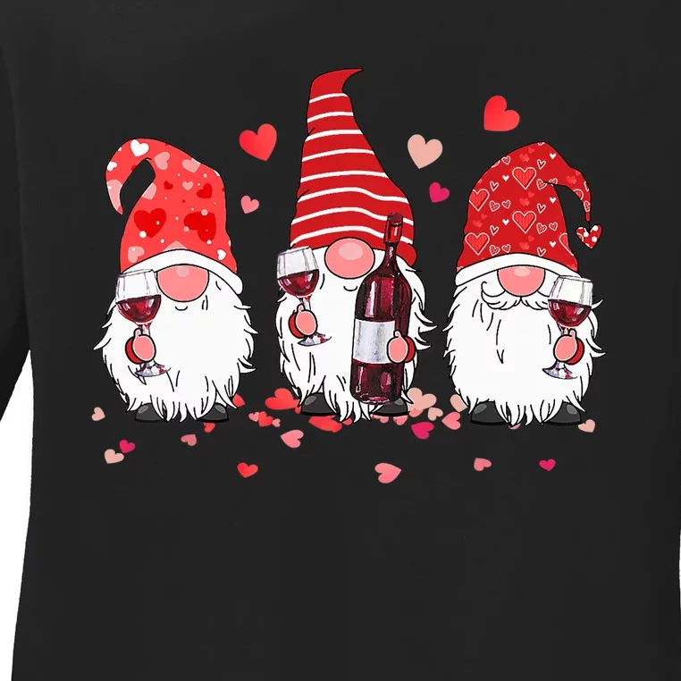 Funny Gnome Wine Lover Happy Valentines Day Pajama Ladies Long Sleeve Shirt