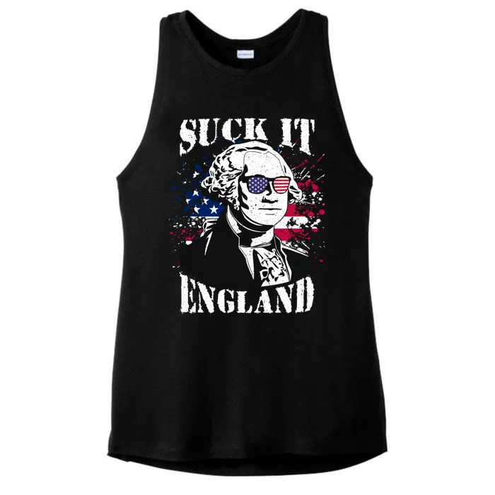 Funny George Washington Suck It England Vintage July 4th Ladies Tri-Blend Wicking Tank