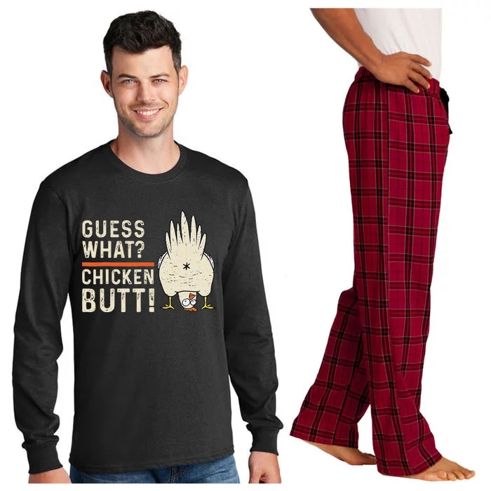 Funny Guess What Chicken Butt! White Design Clothes Quote Long Sleeve Pajama Set