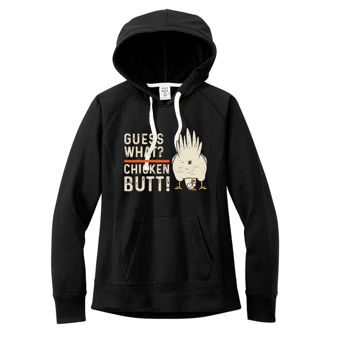 Funny Guess What Chicken Butt! White Design Clothes Quote Women's Fleece Hoodie