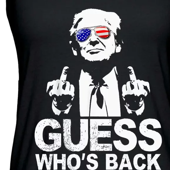 Funny Guess WhoS Back President Donald Trump Middle Finger Ladies Essential Flowy Tank