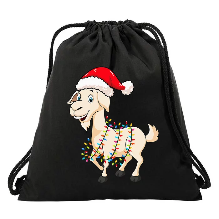 Festive Goat with Christmas Lights Perfect Gift Drawstring Bag