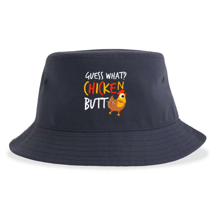 Funny Guess What? Chicken Butt Farmer Love Chickens Sustainable Bucket Hat