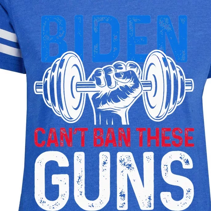 Funny Gym Workout Weightlifting Biden Can't Ban These Guns Enza Ladies Jersey Football T-Shirt