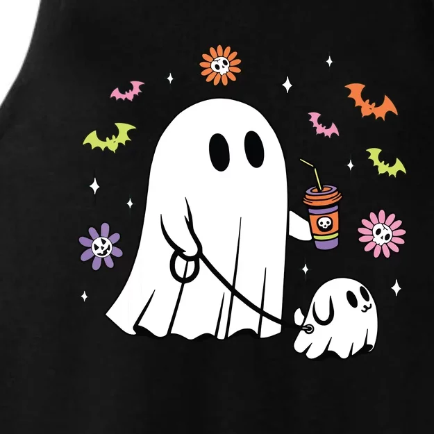 Funny Ghost Walking Dog Spooky Ghost Coffee Halloween Dog Ladies Tri-Blend Wicking Tank