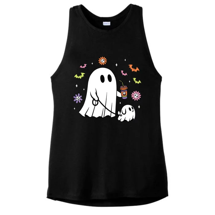 Funny Ghost Walking Dog Spooky Ghost Coffee Halloween Dog Ladies Tri-Blend Wicking Tank