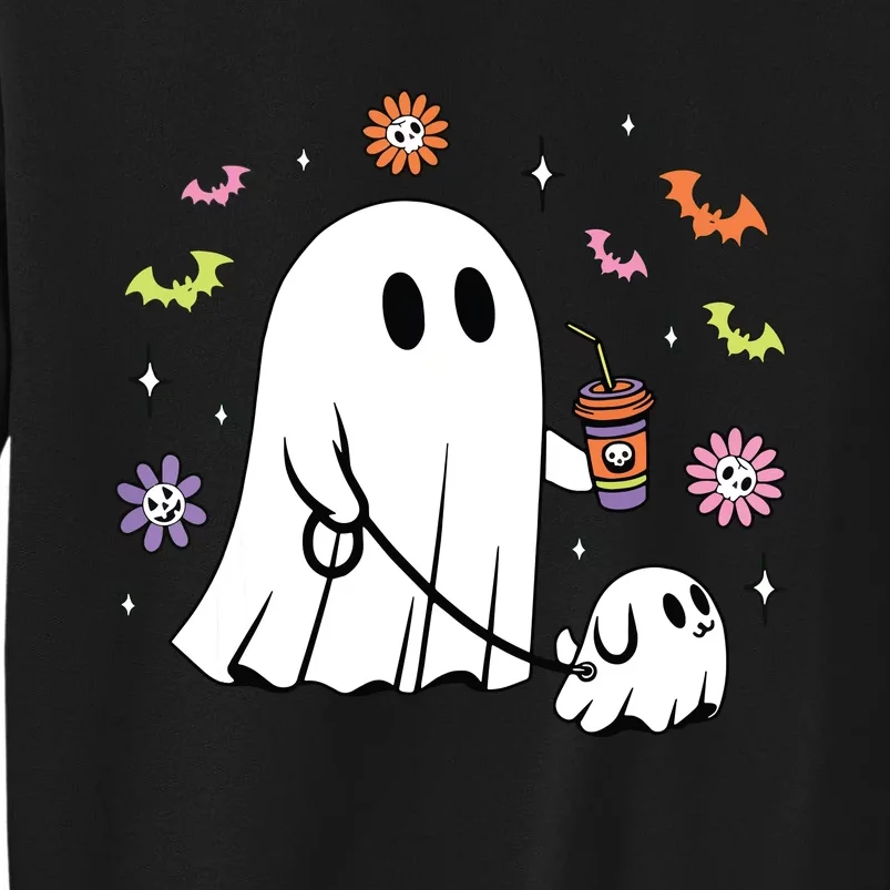 Funny Ghost Walking Dog Spooky Ghost Coffee Halloween Dog Tall Sweatshirt