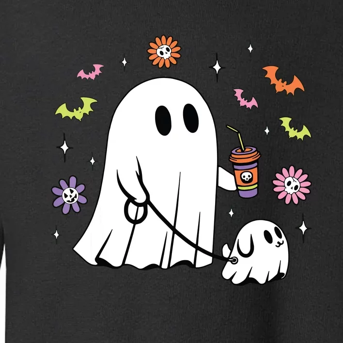 Funny Ghost Walking Dog Spooky Ghost Coffee Halloween Dog Toddler Sweatshirt