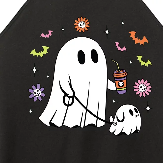 Funny Ghost Walking Dog Spooky Ghost Coffee Halloween Dog Women’s Perfect Tri Rocker Tank