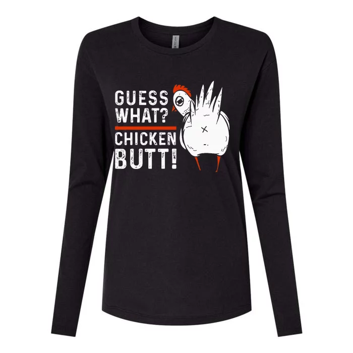 Funny Guess What Chicken Butt! White Womens Cotton Relaxed Long Sleeve T-Shirt