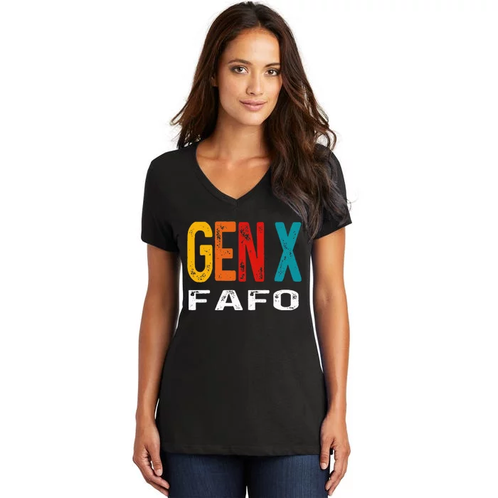 Funny Gen X Fafo Humor Generation X Design Retro Genx Women's V-Neck T-Shirt