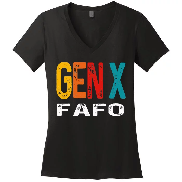 Funny Gen X Fafo Humor Generation X Design Retro Genx Women's V-Neck T-Shirt