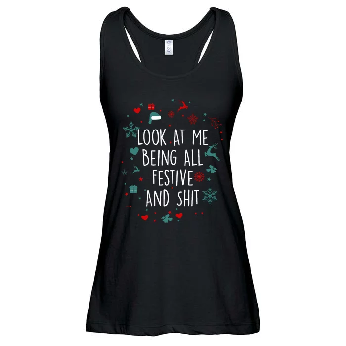 Funny Groovy Xmas Look At Me Being All Festive And Shit Ladies Essential Flowy Tank