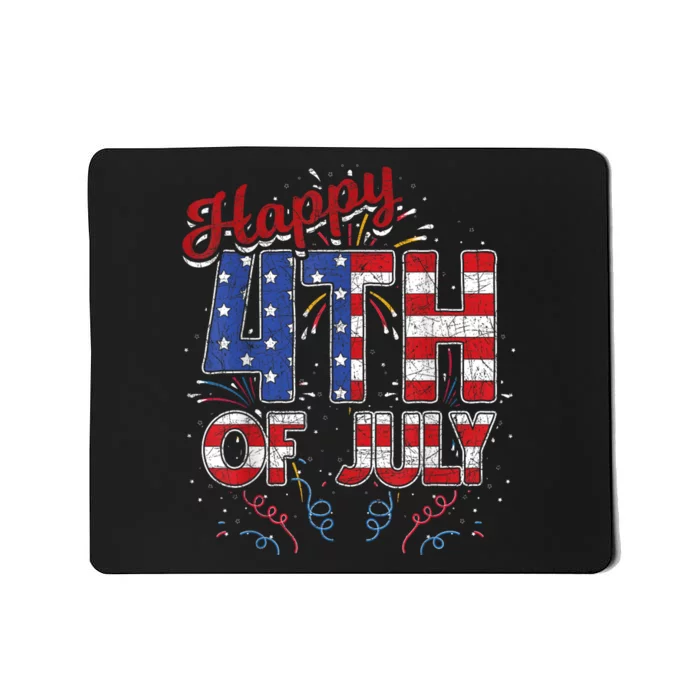 Fireworks Happy 4th Of July US Flag American 4th Of July Mousepad