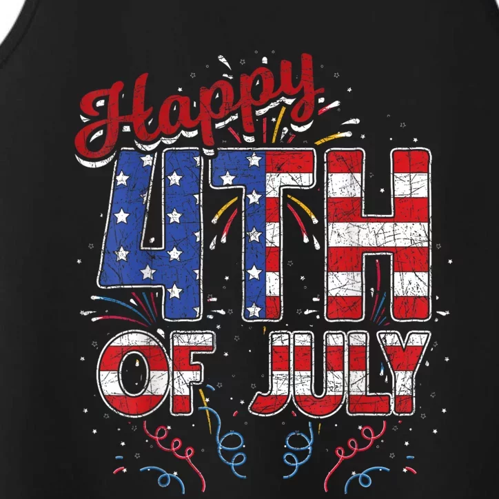 Fireworks Happy 4th Of July US Flag American 4th Of July Performance Tank