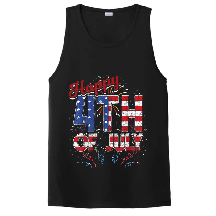 Fireworks Happy 4th Of July US Flag American 4th Of July Performance Tank