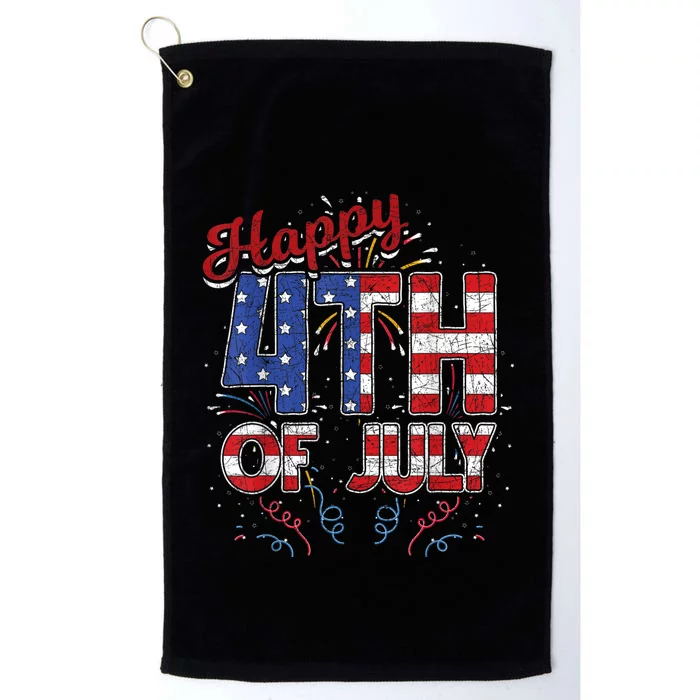 Fireworks Happy 4th Of July US Flag American 4th Of July Platinum Collection Golf Towel