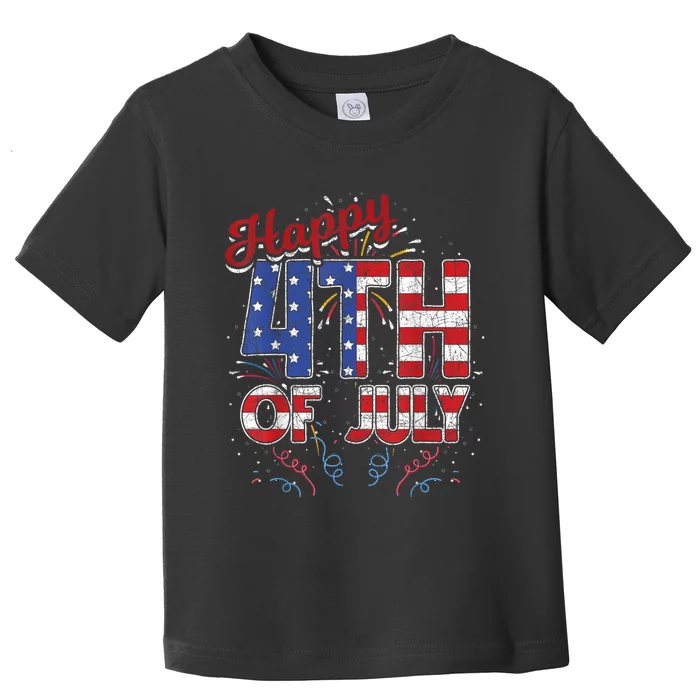 Fireworks Happy 4th Of July US Flag American 4th Of July Toddler T-Shirt