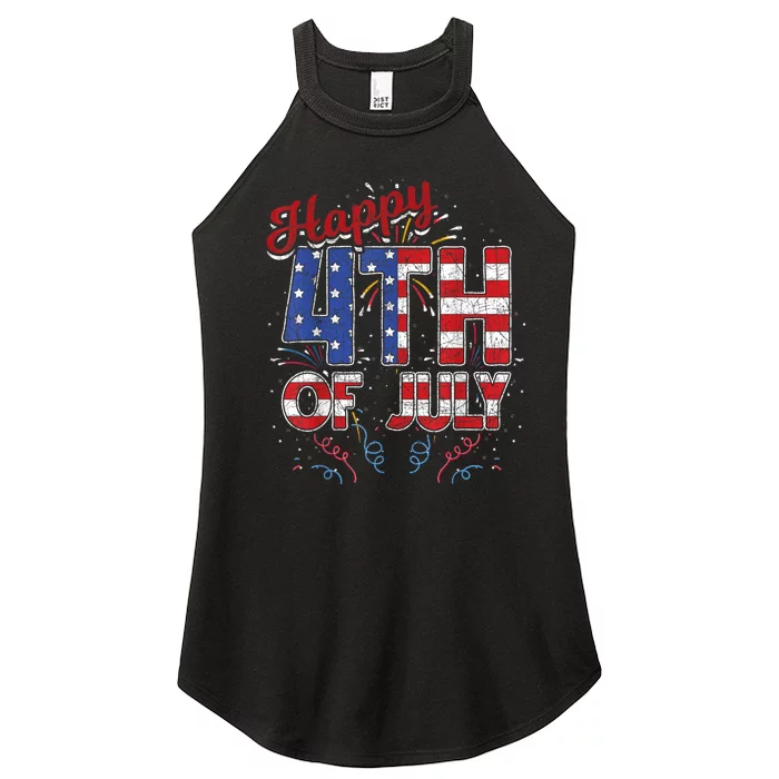 Fireworks Happy 4th Of July US Flag American 4th Of July Women’s Perfect Tri Rocker Tank