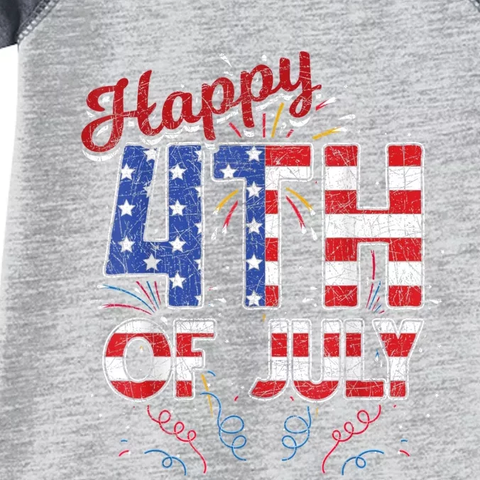 Fireworks Happy 4th Of July US Flag American 4th Of July Infant Baby Jersey Bodysuit