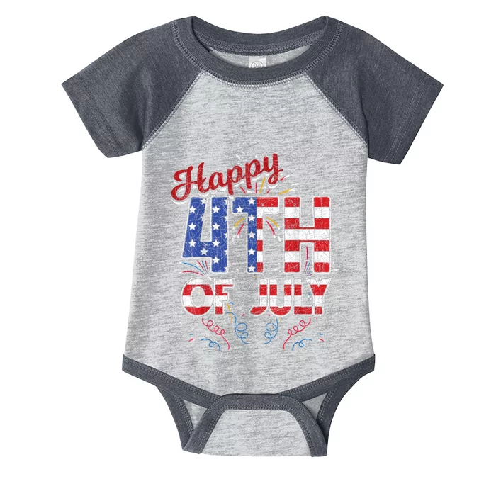 Fireworks Happy 4th Of July US Flag American 4th Of July Infant Baby Jersey Bodysuit