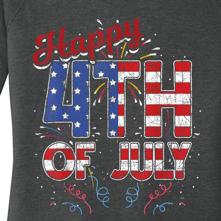 Fireworks Happy 4th Of July US Flag American 4th Of July Women's Perfect Tri Tunic Long Sleeve Shirt