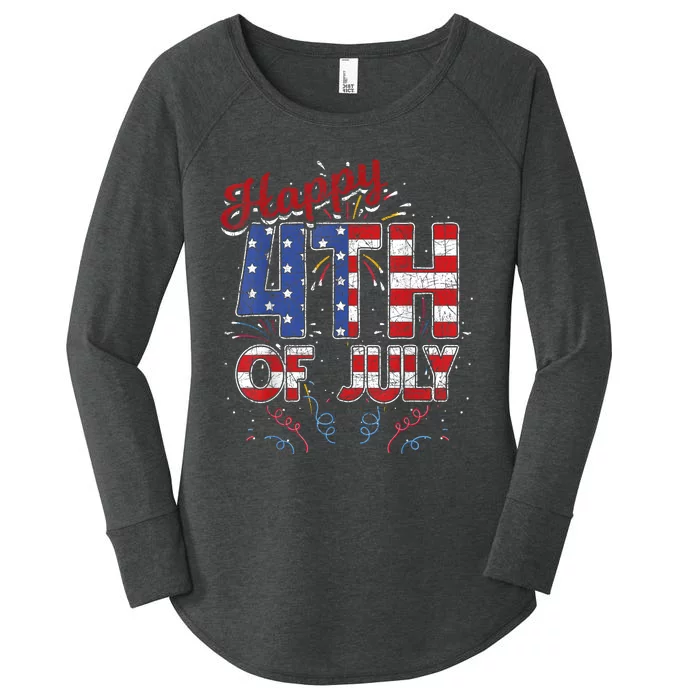 Fireworks Happy 4th Of July US Flag American 4th Of July Women's Perfect Tri Tunic Long Sleeve Shirt