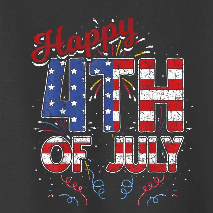 Fireworks Happy 4th Of July US Flag American 4th Of July Toddler T-Shirt